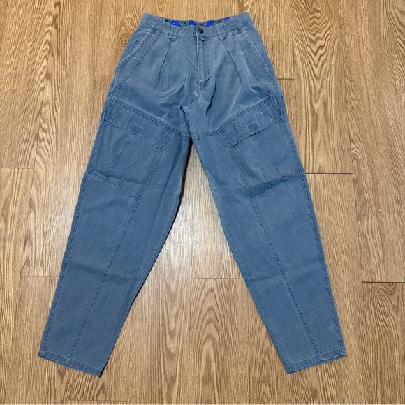 Vintage Early 90s Classic Bugle Boy Blue Cargo Tapered Pant 29M 30L - Picture 1 of 12